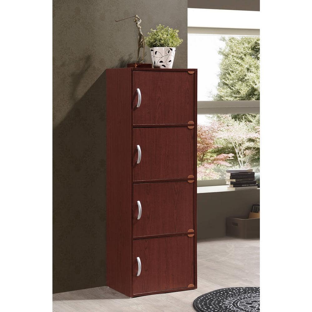Mahogany 4-Door Multipurpose Storage Cabinet