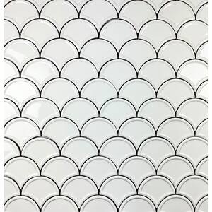 Monet Glossy White Fishscale Mosaic 4 in. x 4 in. Glazed Porcelain Decorative Tile (13 sq. ft.)