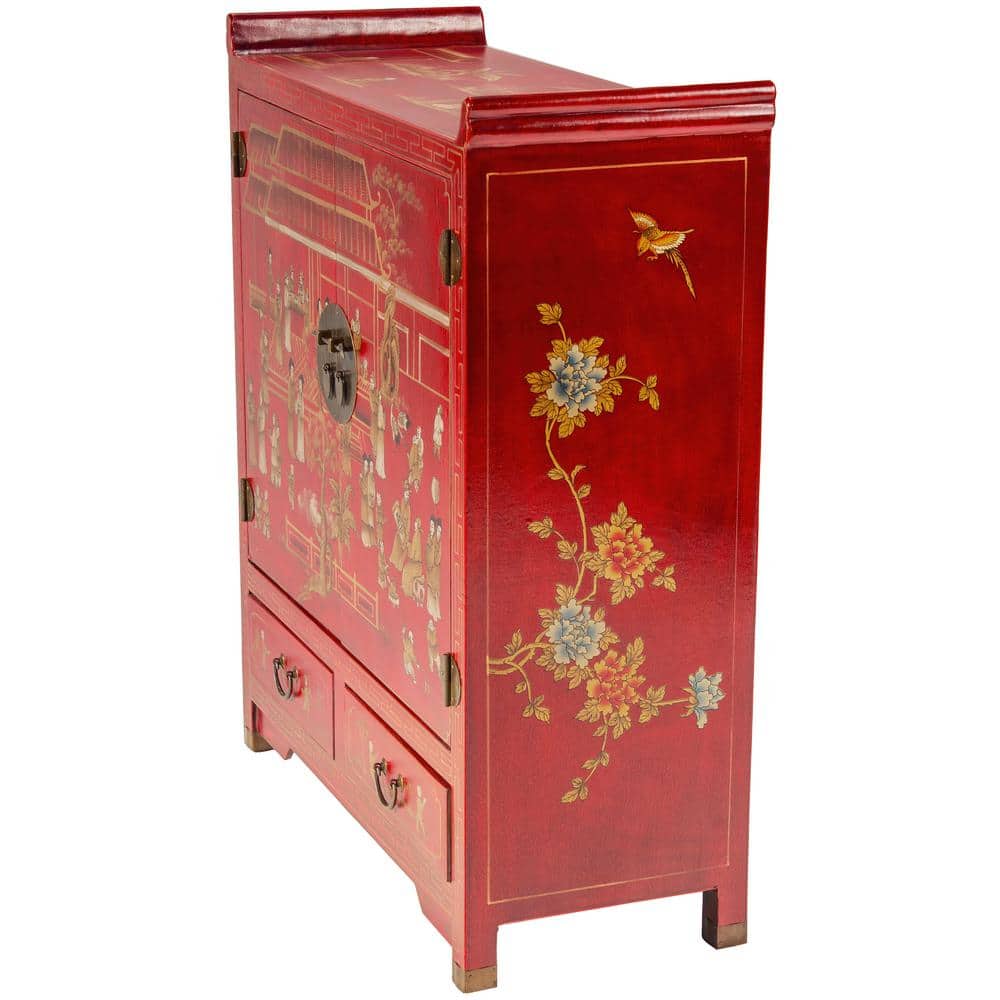 Handcrafted Red and Gold Lacquer Wood Altar Cabinet