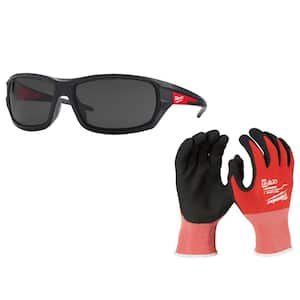 Performance Safety Glasses with Tinted Fog-Free Lenses with Large Level 1 Cut Resistant Nitrile Gloves