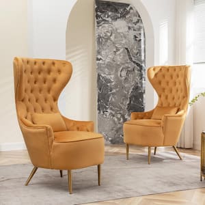 Camel Upholstered Tufted Velvet High Wingback Chair (Set of 2)