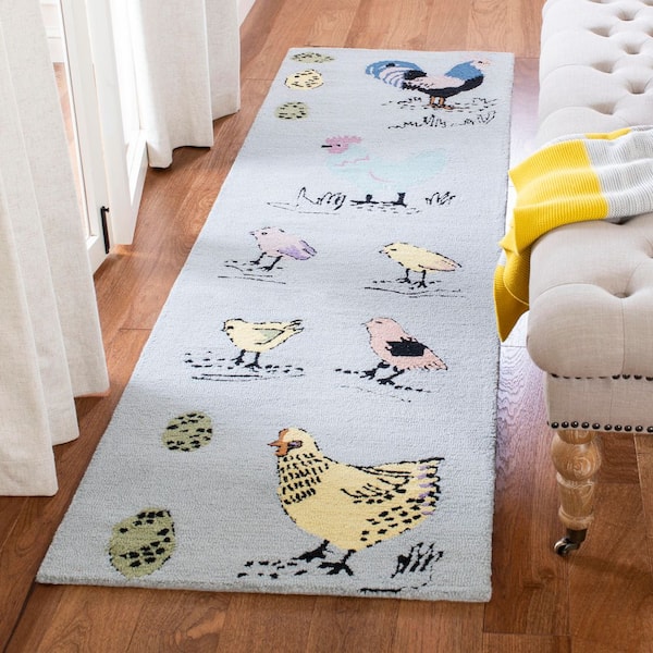 Novelty 2 ft. x 8 ft. Blue/Yellow Abstract Birds Runner Rug