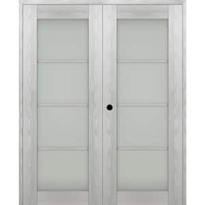 Vona 56"x 80" Right Hand Active 4-Lite Frosted Glass Ribeira Ash Wood Composite Double Prehung French Door