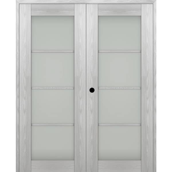 Vona 48"x 96" Right Hand Active 4-Lite Frosted Glass Ribeira Ash Wood Composite Double Prehung French Door