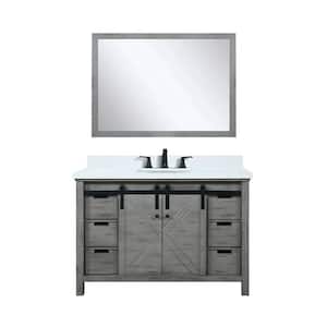 Marsyas 48 in W x 22 in D Ash Grey Bath Vanity, White Quartz Countertop, Faucet Set and 44 in Mirror