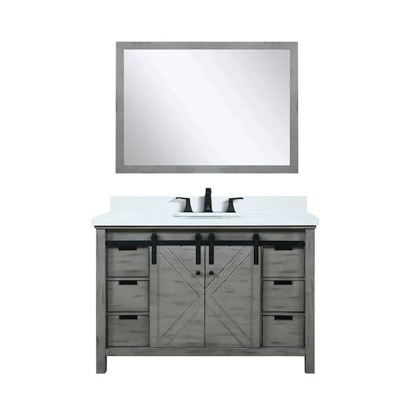 Marsyas 48 in W x 22 in D Ash Grey Bath Vanity, White Quartz Countertop, Faucet Set and 44 in Mirror