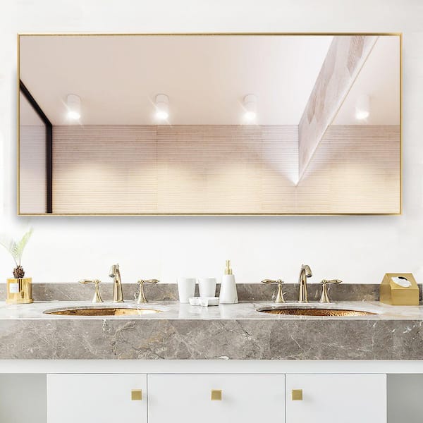 Unbranded 71 in. W x 34 in. H Rectangular Framed Wall Bathroom Vanity Mirror in Gold