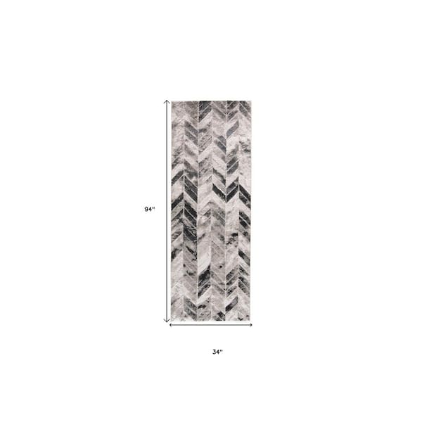 2 X 8 Beige and Black Chevron Runner Rug