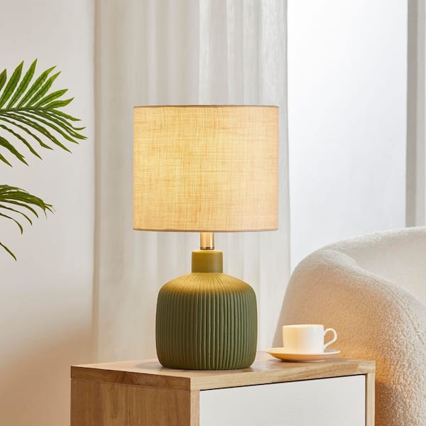 17.75 in. Painted Green Contemporary Ceramic Table Lamp for Living Room with Natural Linen Shade