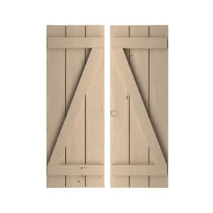 17.5 in. x 26 in. Timberthane Polyurethane 3-Board Spaced Board-n-Batten Knotty Pine Faux Wood Shutters w/Z-Board Pair