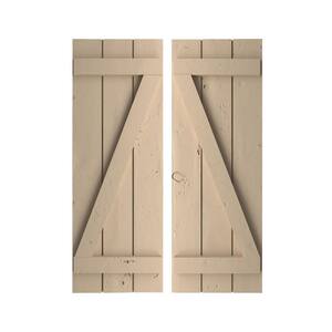 17.5 in. x 54 in. Timberthane Polyurethane 3-Board Spaced Board-n-Batten Knotty Pine Faux Wood Shutters w/Z-Board Pair