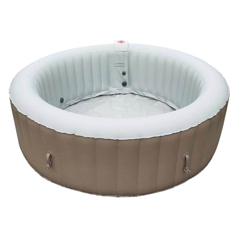 Brown Round Inflatable 6-Person Hot Tub Spa with Cover