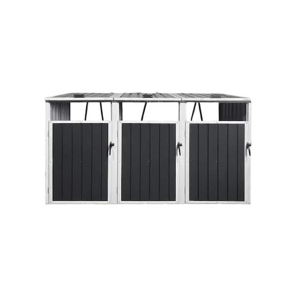 VAMOP Garbage Bin Shed Metal Outdoor Bin Shed for Garbage Storage Stores 3-Trash Cans Bin Shed for Yard Lawn