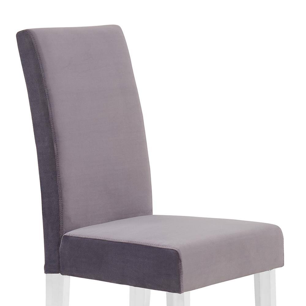 Gray Velvet Upholstered Parsons Side Chair with Acrylic Legs