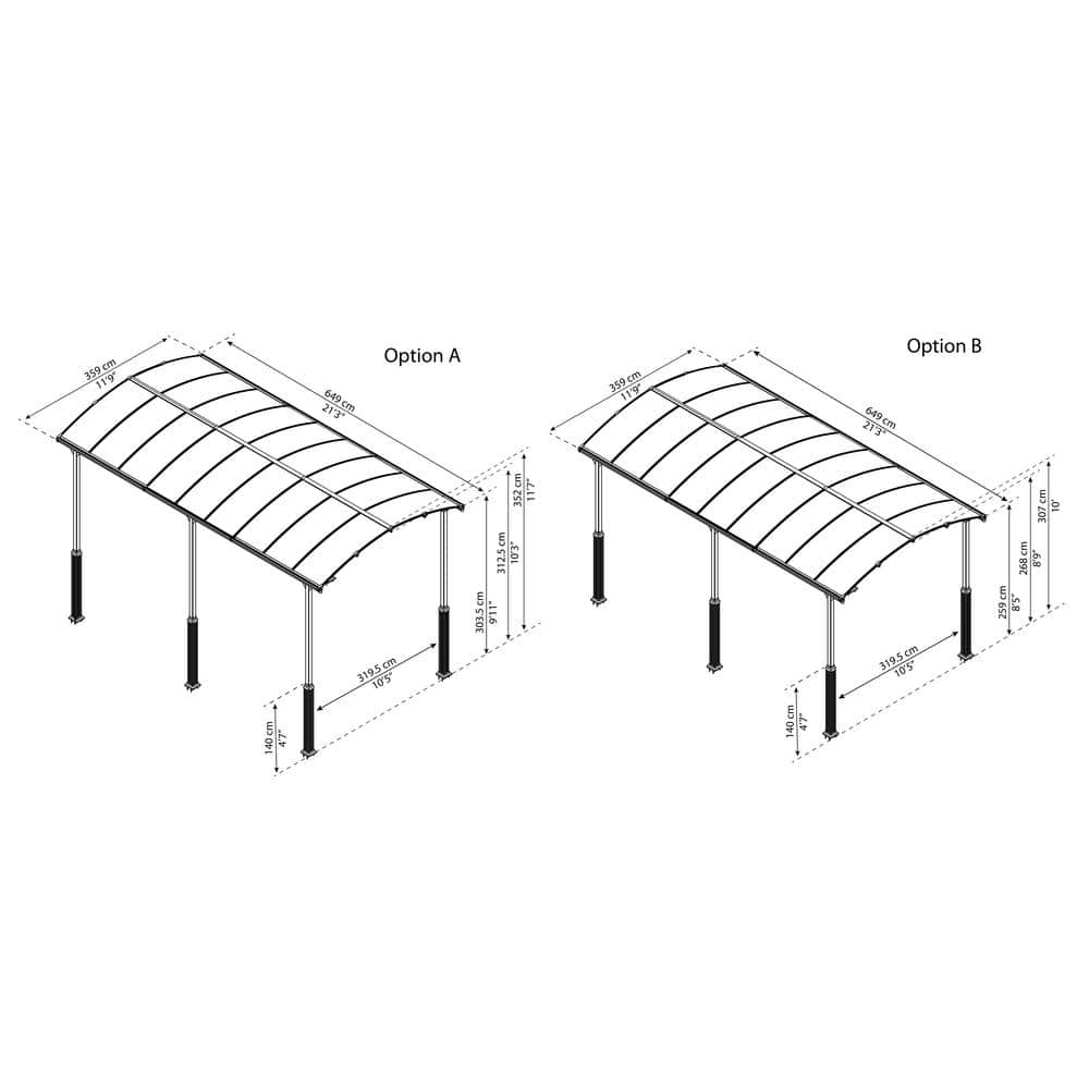 Alpine Gray 12' x 21' Polycarbonate and Steel Carport Kit