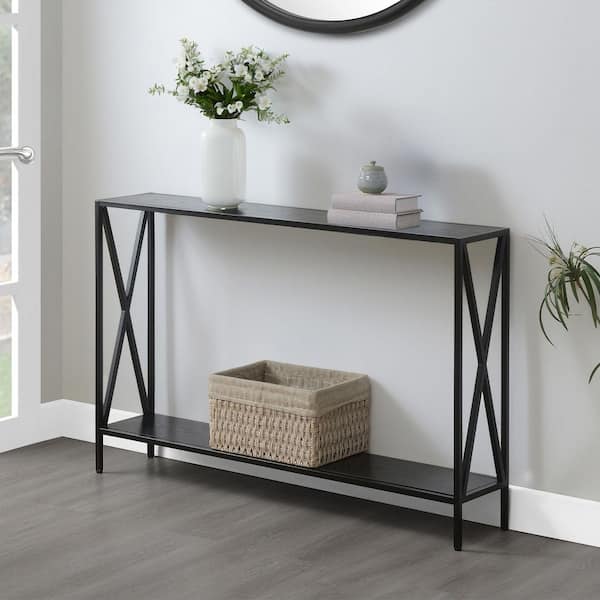 Convenience Concepts Tucson 48 in. Black Rectangle Wood Console Table with Shelves