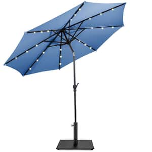 10 ft. Solar Lights Patio Umbrella Outdoor in Blue with 36 lbs. Steel Umbrella Stand