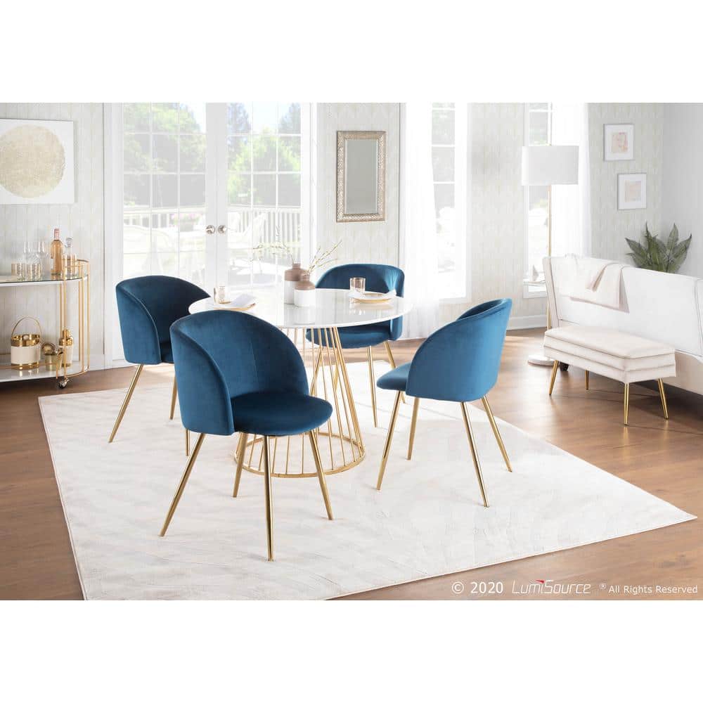 Mid-Century Blue Velvet Upholstered Arm Chair with Metal Legs