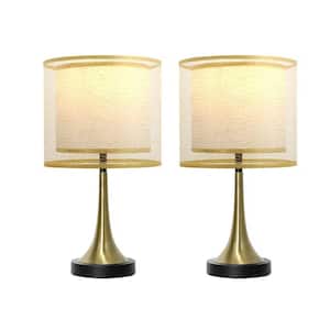 18 in. Gold, Black Bedside Vintage with Double Layer Wire Cloth Cover Lampshade Nightstand Lamps Table Lamp (2-Pack)