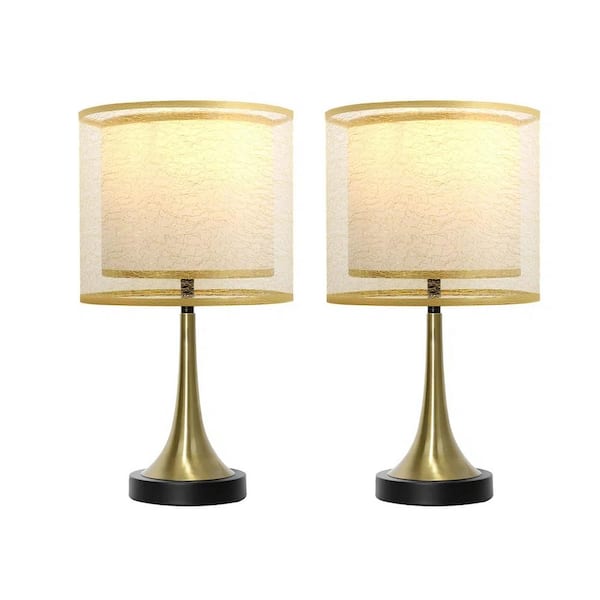 TOZING 18 in. Gold, Black Bedside Vintage with Double Layer Wire Cloth Cover Lampshade Nightstand Lamps Table Lamp (2-Pack)