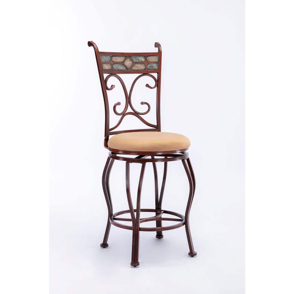 Beau 24 in. Counter Height Brown High Back Metal Kitchen Counter Stool with