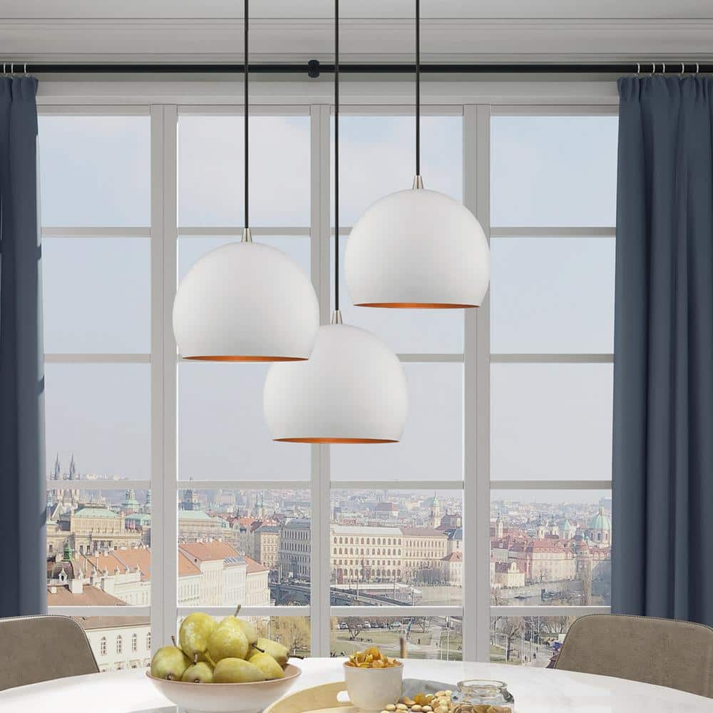 Contemporary 1-Light Mini Pendant in White with Gold Interior Finish