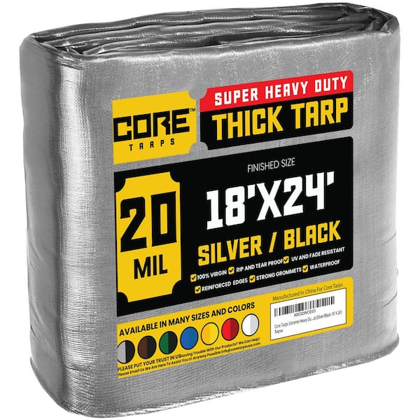 CORE TARPS 18 ft. x 24 ft. Silver/Black 20 Mil Heavy Duty Polyethylene Tarp, Waterproof, UV Resistant, Rip and Tear Proof