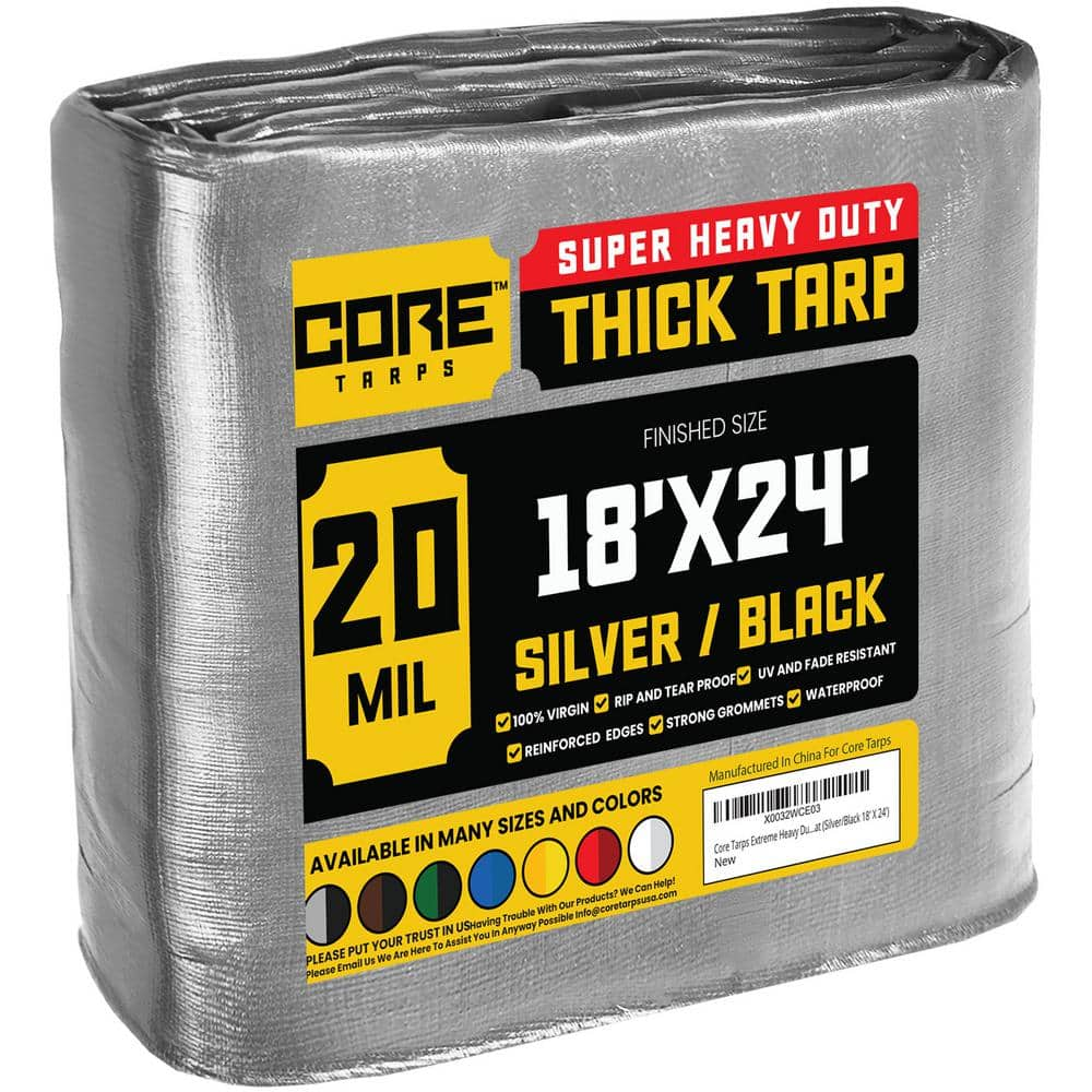 Core Tarps Ft X Ft Silver And Black Polyethylene Heavy Duty Mil Tarp Waterproof Uv