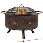 Cosmic 30 in. x 20 in. Round Bronze Steel Wood Burning Fire Pit with Cooking Grill and Spark Screen