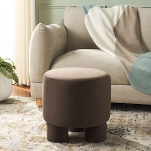 Baxton Studio Iliana White and Walnut Brown Fabric Ottoman