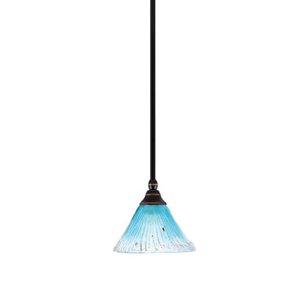 Unbranded Sparta 100-Watt 1 Light Black Copper Shaded Pendant, Mini Pendant Light with Teal Crystal Shade No Bulb Included