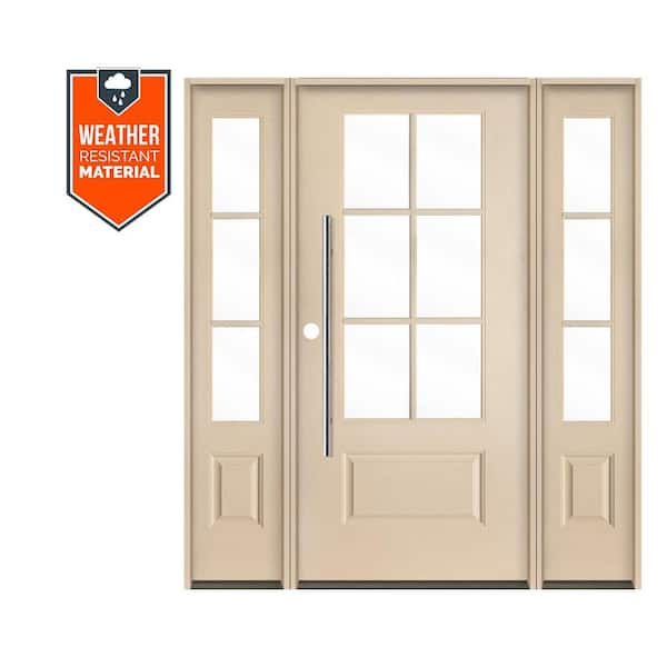 Farmhouse Faux Pivot 64 in. x 79 in. 6-Lite Right-Hand/Inswing Clear Glass Unfinished Fiberglass Prehung Front Door wDSL
