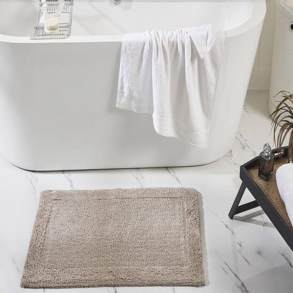Edge Collection Beige 100% Cotton Reversible Bath Rug 21" x 34"