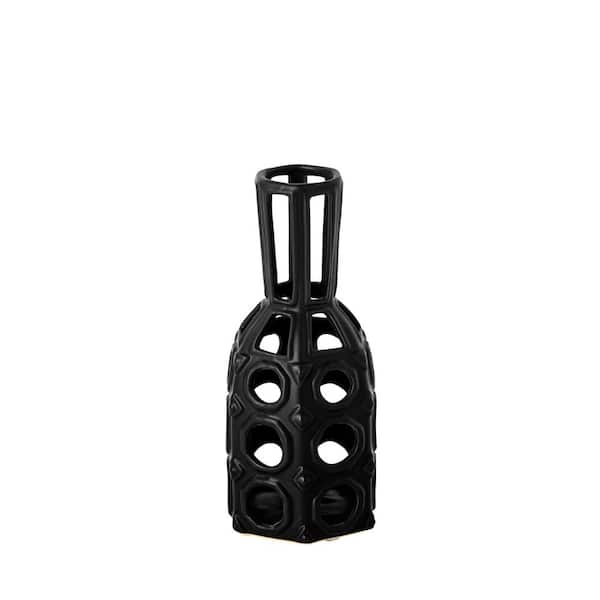 Mercana Brunel Small Black Drum-Shaped Ceramic Vase