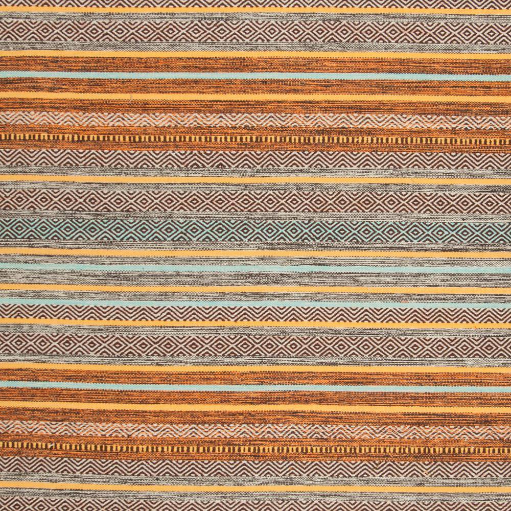 Turquoise and Brown Handwoven Cotton Striped 8' x 10' Area Rug