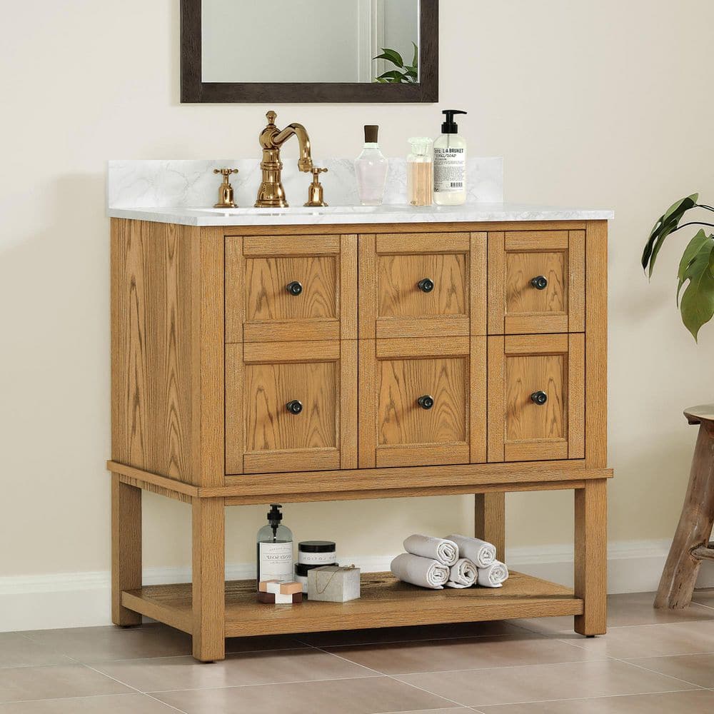 Janus 36 in. W x 22 in. D x 38.9 in. H Single Sink Brown Freestanding Bath Vanity with White Engineered Stone Top price history on PriceWatchPro