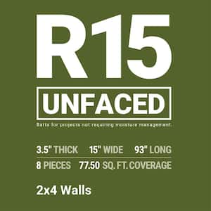 R-15 Unfaced Fiberglass Insulation Batt 15 in. x 93 in. (10-Bags)
