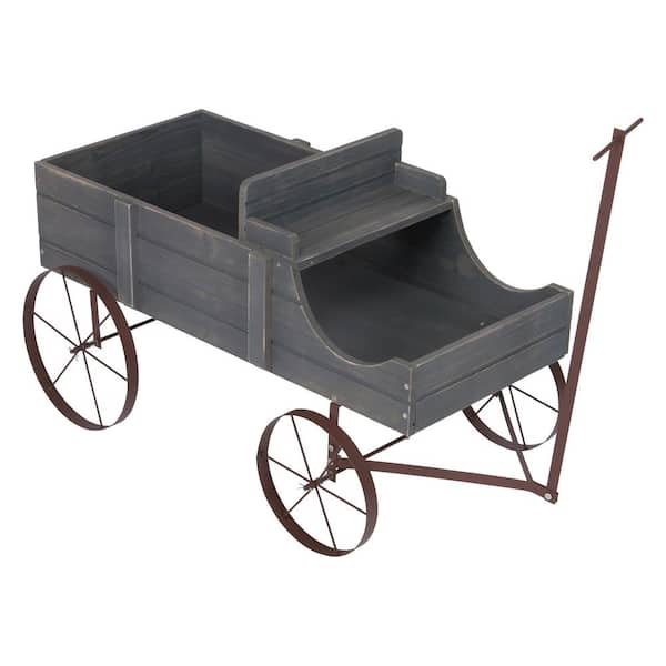 52 in. L Gray Cedar Wood Buckboard Amish Wagon Decorative Garden Planter