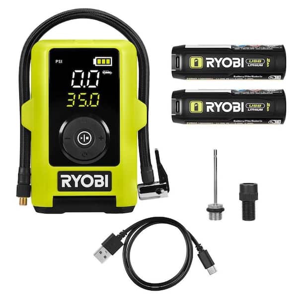 USB Lithium Smart Tire Inflator Kit with (2) 2.0Ah Batteries and Charging Cable