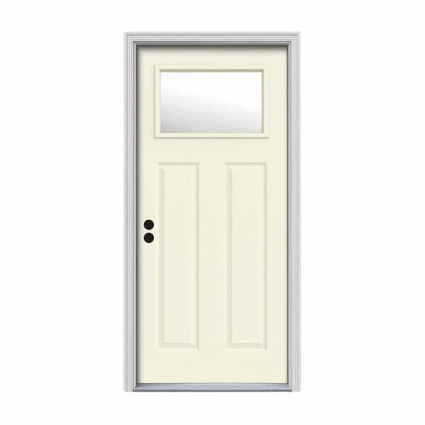 JELD-WEN 32 in. x 80 in. 1 Lite Craftsman Vanilla Painted Steel Prehung Right-Hand Inswing Front Door w/Brickmould