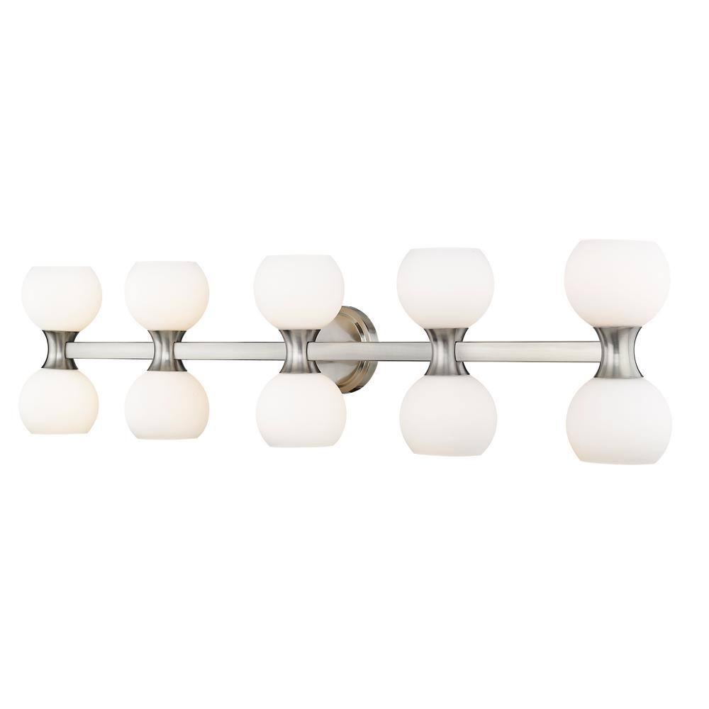 Artemis Brushed Nickel 10-Light Vanity with Opal Glass Shades