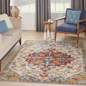Passion Ivory Multicolor 4 ft. x 6 ft. Center medallion Traditional Area Rug