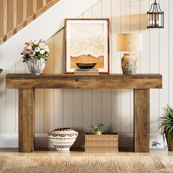 BYBLIGHT Turrella 63 in. Rectangle Farmhouse Entryway Table, Wood Console Table Behind Couch Table for Entrance, Living Room