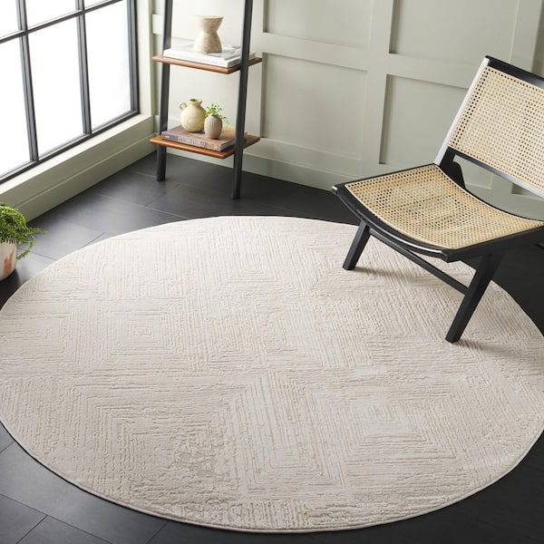 Whisper 7 ft. x 7 ft. Beige Distressed Geometric Round Area Rug