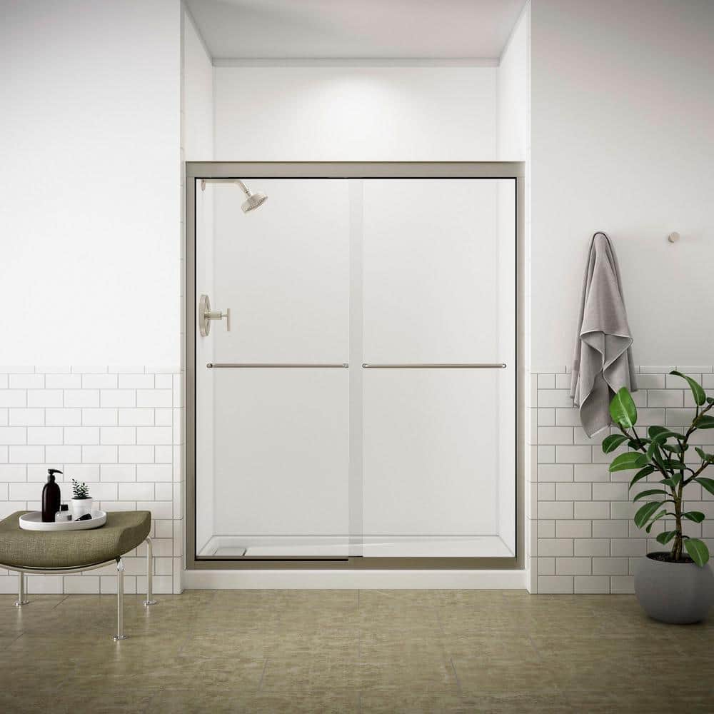 Levity 57-60 in. W x 74 in. H Frameless Sliding Shower Door in Bright Polis