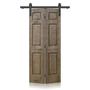 36 in. x 84 in. Hollow Core Vintage Brown Stain 6 Panel MDF Composite Bi-Fold Barn Door with Sliding Hardware Kit