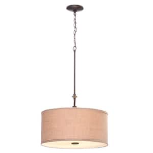 Quincy 3-Light Oil-Rubbed Bronze Drum Pendant with Burlap Fabric Shade