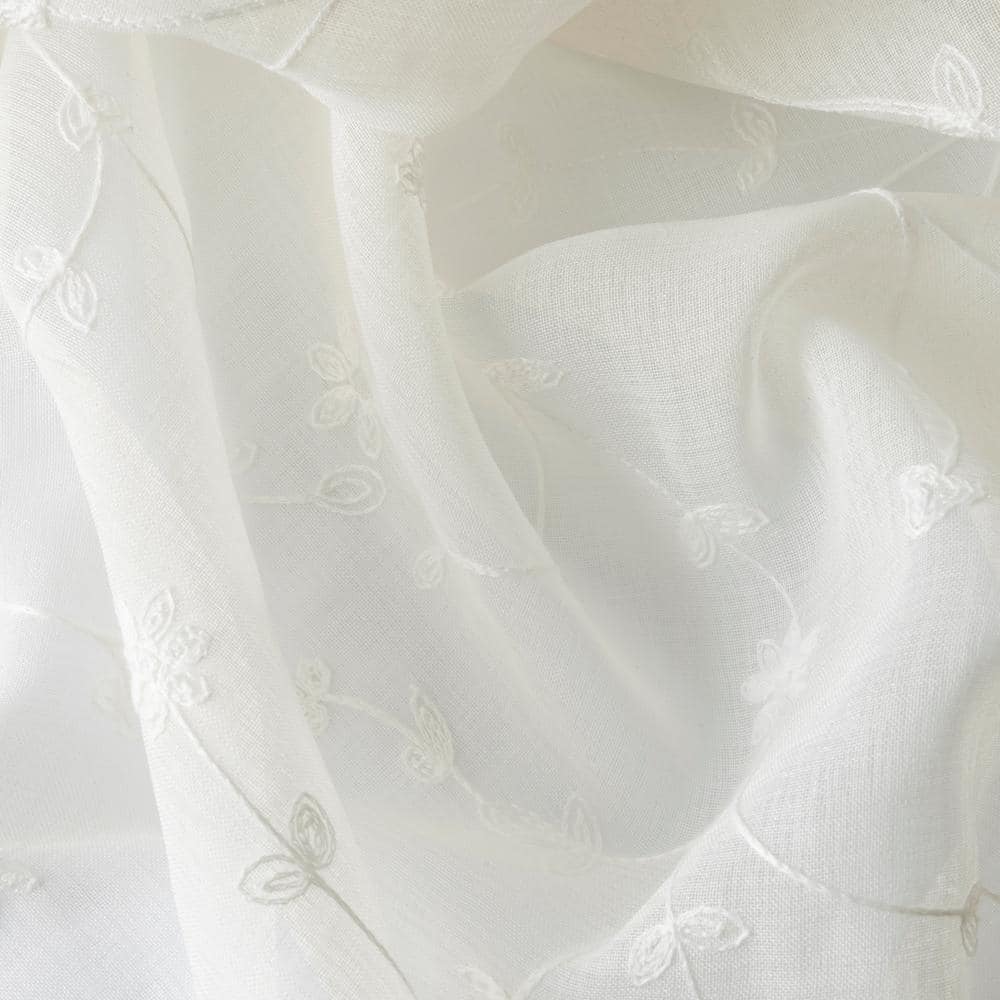 Ivory Embroidered Bloom Motif Room-Darkening Drape Panel