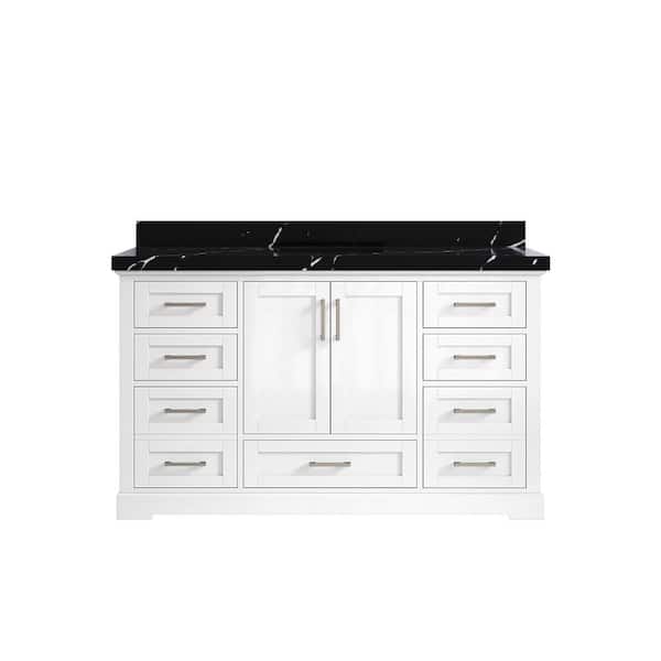 Willow Collections Boston 60 in. W x 22 in. D x 36 in. H Single Sink Bath Vanity in White with 2 in. Calcutta Black Top