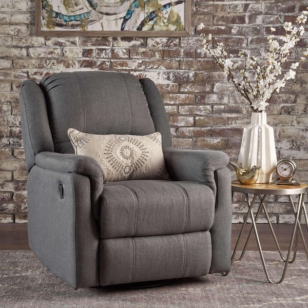 Charcoal Fabric Swivel Recliner with Adjustable Backrest